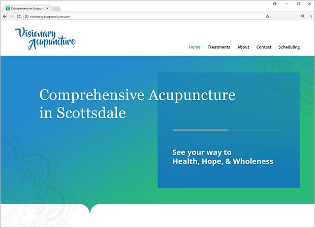 Screen shot of the Visionary Acupuncture Home page